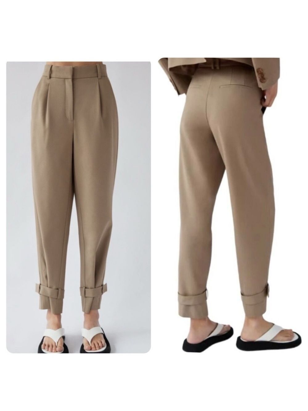 Aritzia Babaton Lalonde Wool Trousers Carrot Pants Taupe Tan Size 2